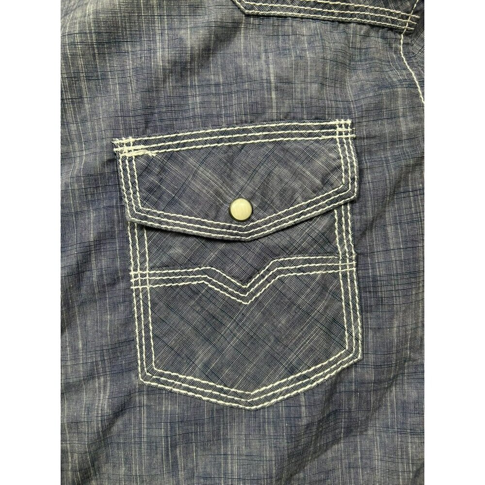 BKE Vintage 1967 Athletic Fit Blue Plaid Button-Up Shirt Pearl Snap Pockets - Picture 3 of 6